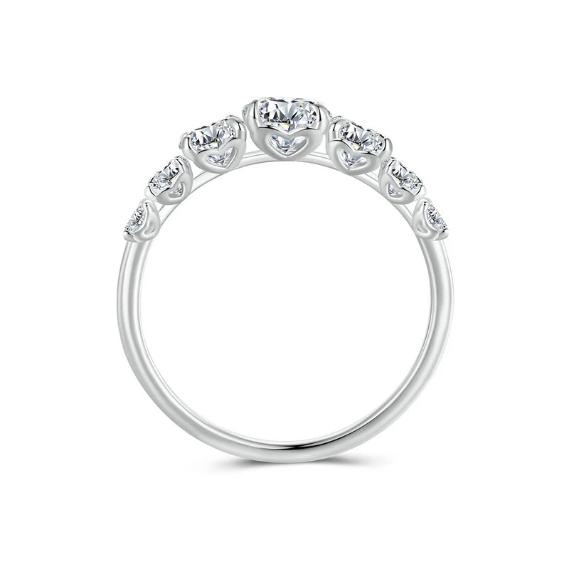 Anel de Prata 925 com 7 Pedras de Diamante Moissanite - +Rex