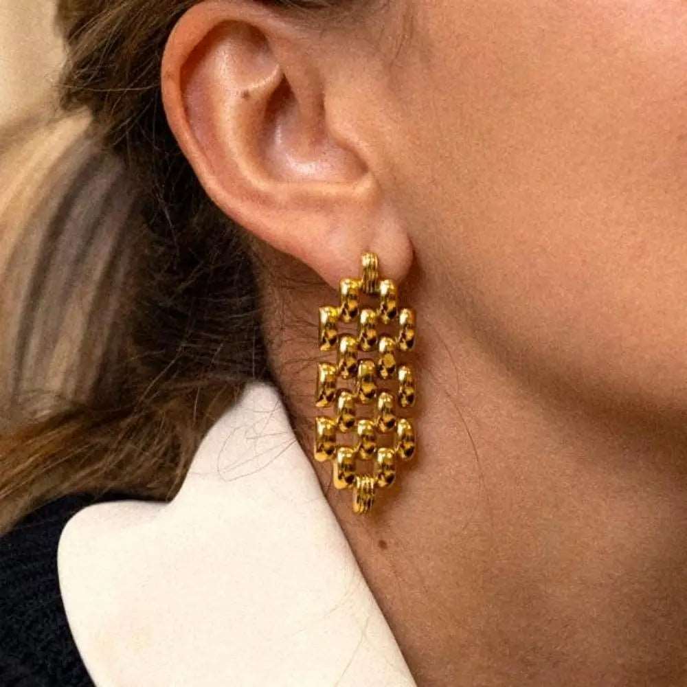 Brincos de Luxo Vintage em Aço Inoxidável Banhado a Ouro 18K - Giorgina | Joias & Semijoias Exclusivas 