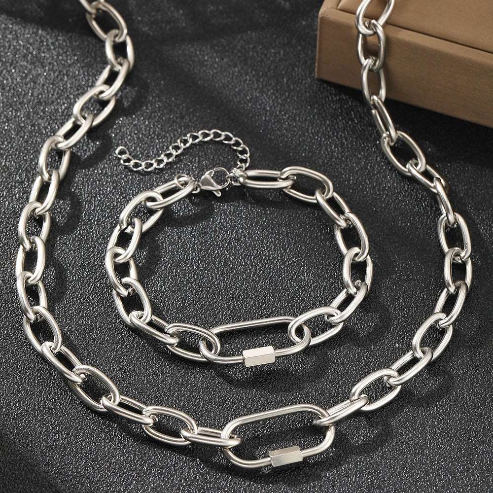 Conjunto Corrente em Aço Inoxidável - Colar e Pulseira - +Rex