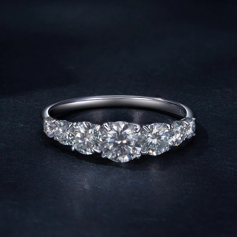 Anel de Prata 925 com 7 Pedras de Diamante Moissanite - +Rex