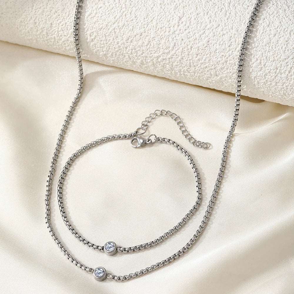 Conjunto de Joias com Diamante em Aço Inoxidável - Colar e Pulseira - +Rex